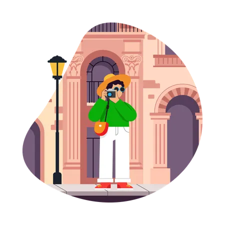 Girl Exploring Indian Architecture  Illustration