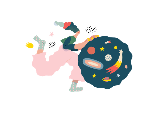 Girl exploring space  Illustration