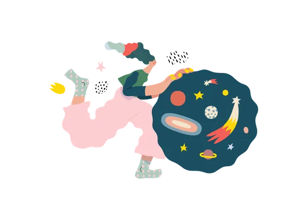 Girl exploring space  Illustration