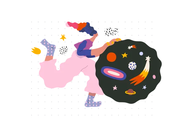 Life Unframed Space Modern Flat Vector Concept Illustration Of A Encapsulated Universe Pusher Metaphor Of Unpredictability Imagination Whimsy Cycle Of Existence Play Growth And Discovery Illustration