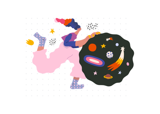 Girl exploring space  Illustration