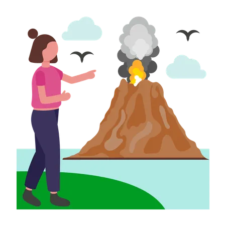 Girl exploring volcano  Illustration