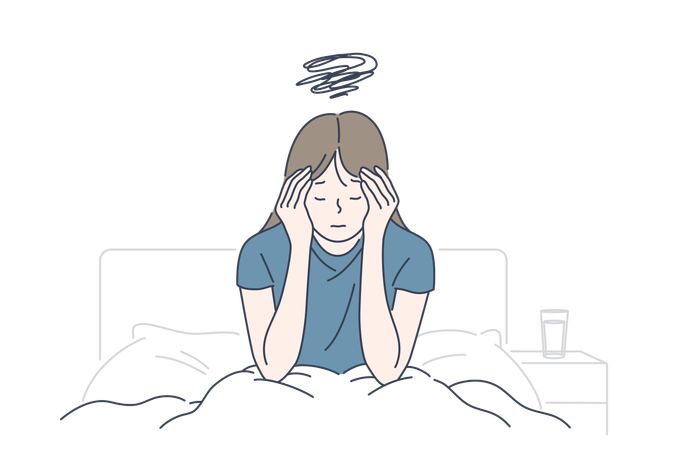 Girl faces migraine problem  Illustration