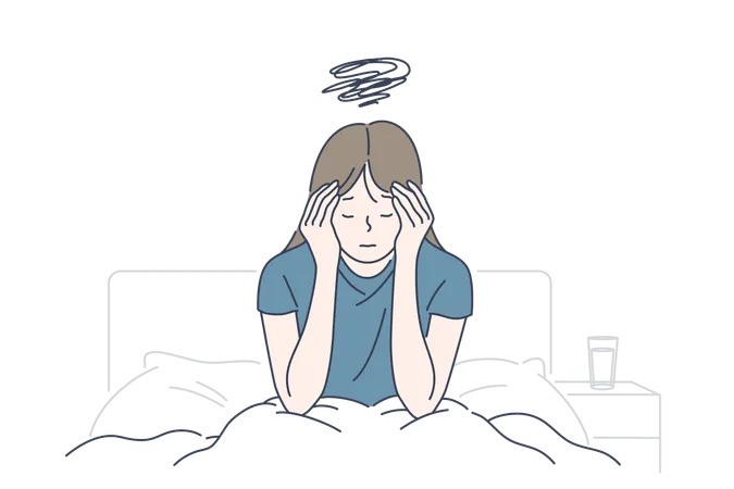 Girl faces migraine problem  Illustration