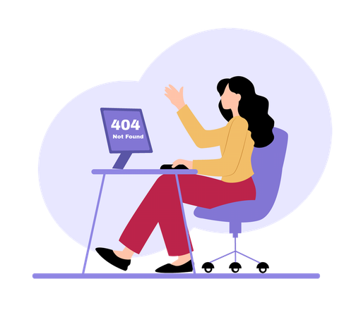 Girl facing 404 Not Found Error on Computer  Illustration