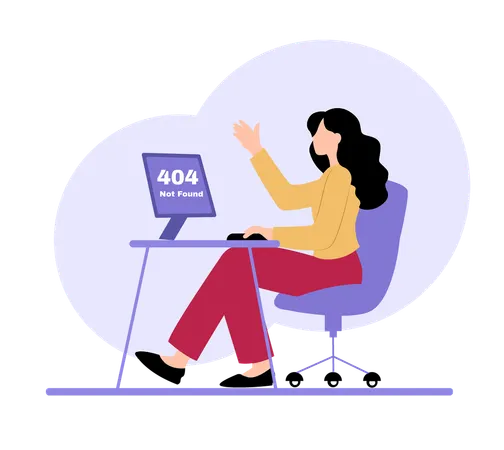 Girl facing 404 Not Found Error on Computer  Illustration