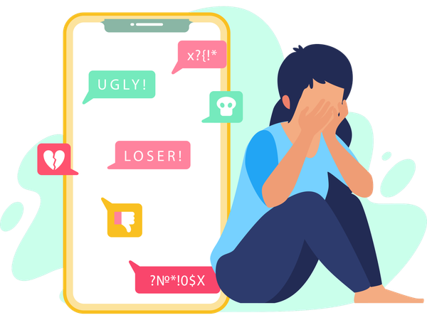 Girl facing Cyberbullying  Illustration