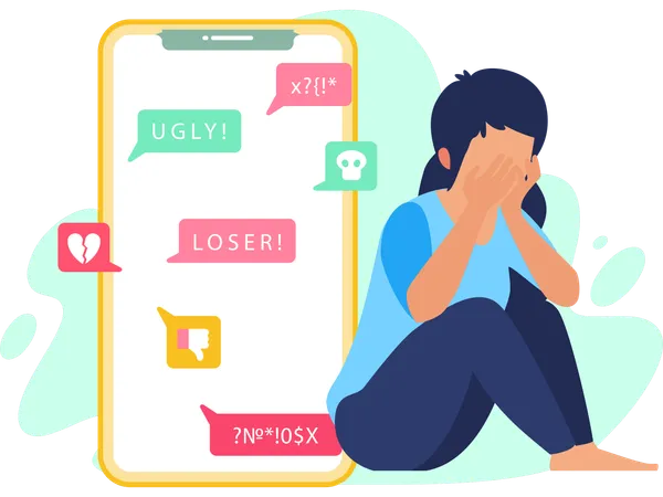 Girl facing Cyberbullying  Illustration