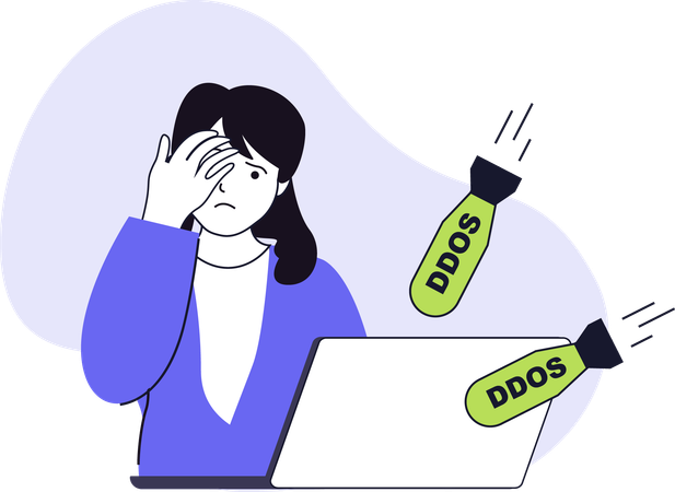 Girl facing ddos attack  Illustration