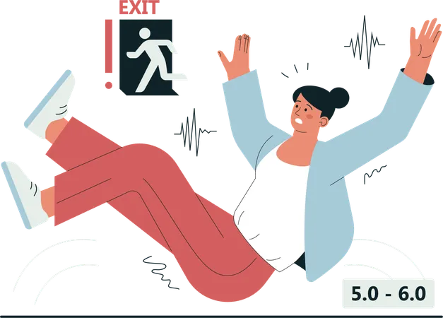 Girl falling down during earthquake  Illustration