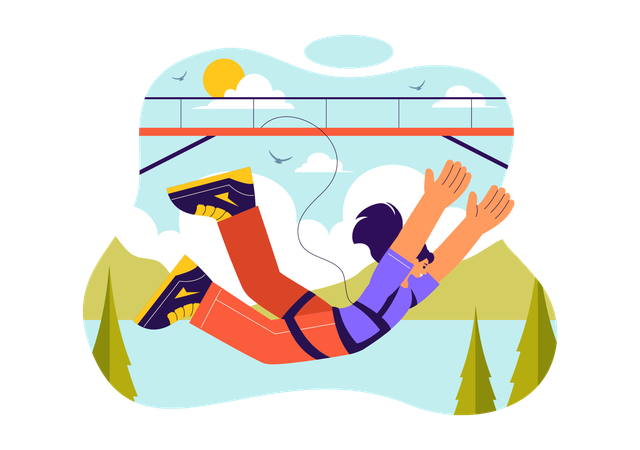 Girl Falling from Great Height with Elastic Rope in Extreme Sport  Illustration