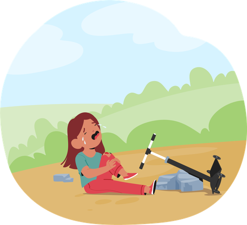 Girl falling off scooter in park  Illustration