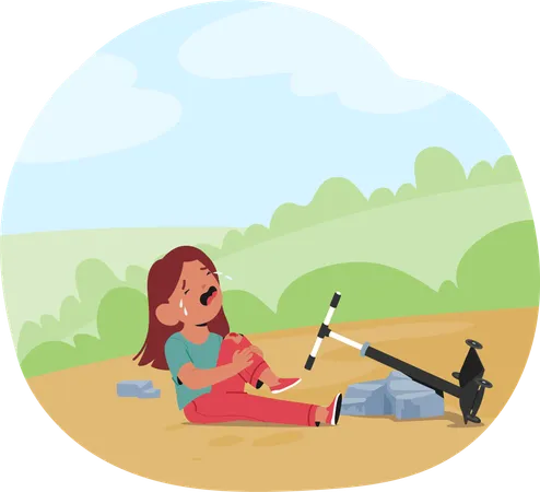 Girl falling off scooter in park  Illustration