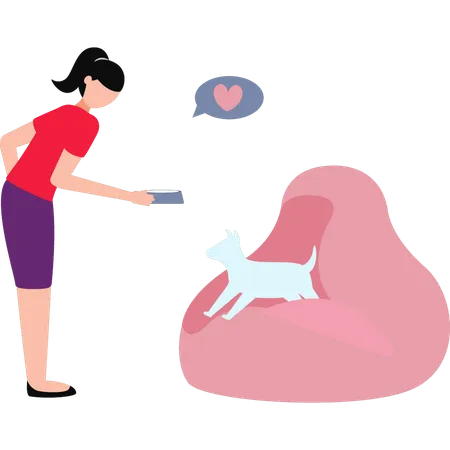 Girl Feeding Cat  Illustration