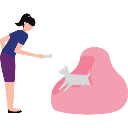 Girl feeding cat  Illustration