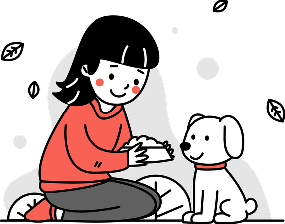 Girl Feeding Dog  Illustration