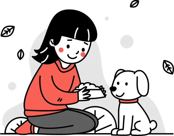 Girl Feeding Dog  Illustration