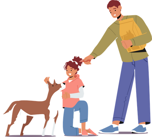 Girl Feeding Dog Illustration