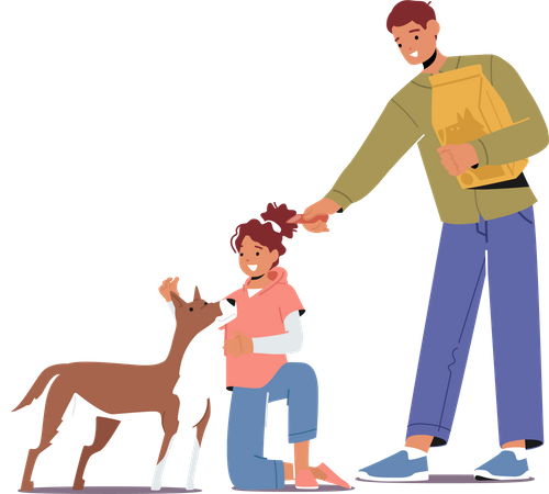 Girl Feeding Dog  Illustration