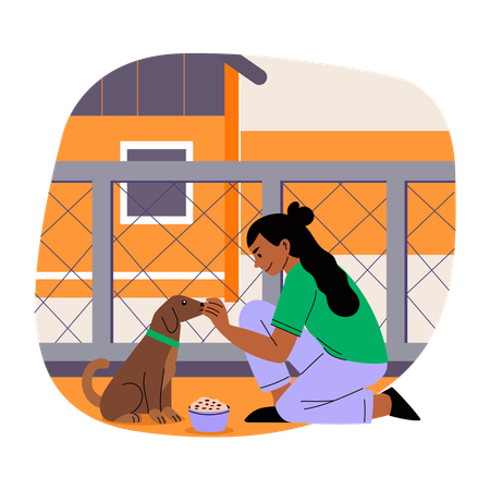 Girl Feeding dog  Illustration