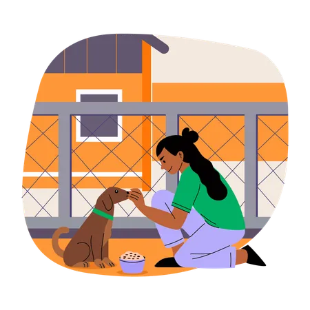 Girl Feeding dog  Illustration