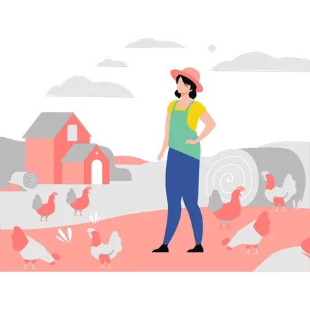 Girl feeding hens  Illustration