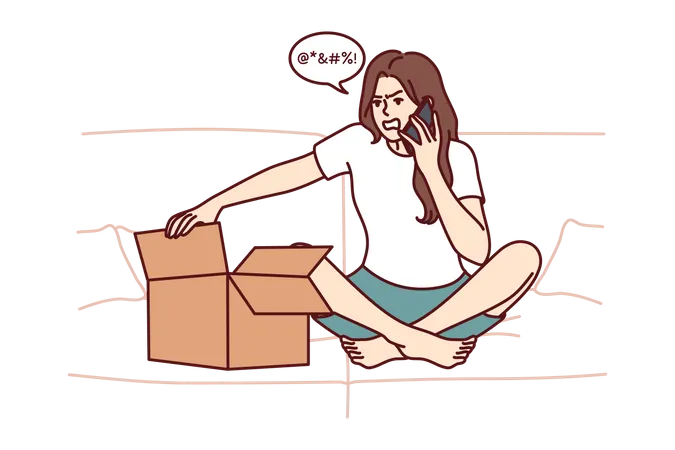 Girl feeling angry and talking on mobile phone  Illustration