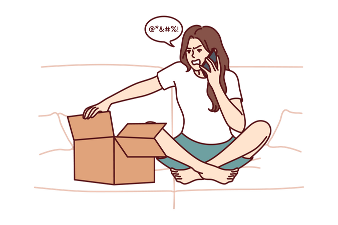 Girl feeling angry and talking on mobile phone  Illustration