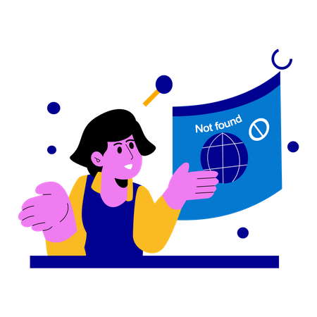 Girl feeling confuse due to page not found error Illustration