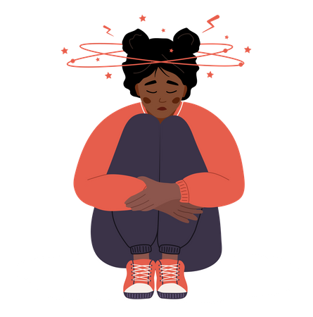 Girl feeling dizziness due to anemia  Illustration