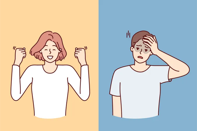 Girl feeling energetic vs boy feeling fatigue  Illustration