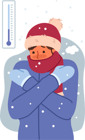 Girl feeling extreme cold  Illustration