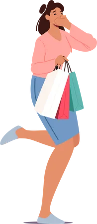 Girl feeling happy after shopping Illustration