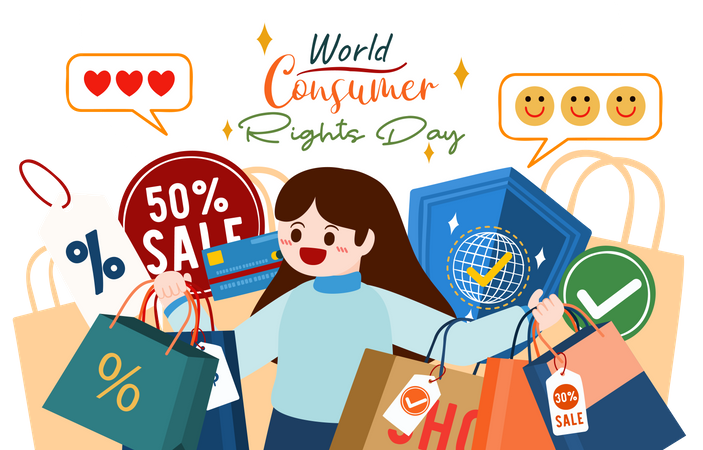 Girl feeling happy by online shopping Illustration