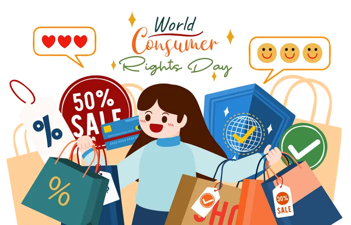 Girl feeling happy by online shopping  Illustration