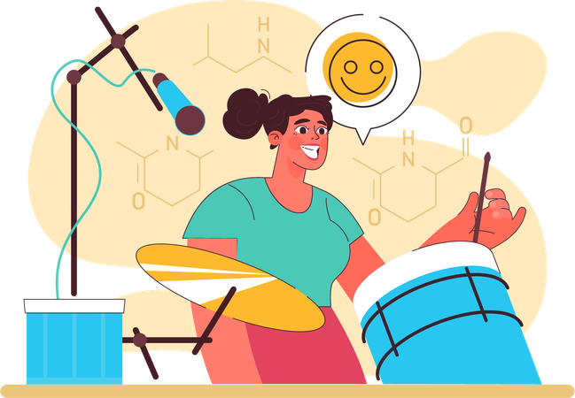 Girl feeling happy to playing drum  Illustration