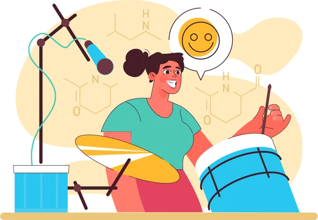 Girl feeling happy to playing drum  Illustration