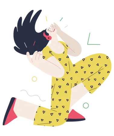 Girl feeling happy while listening to music  Illustration