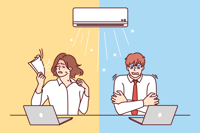 Girl feeling hot vs boy feeling cold  Illustration