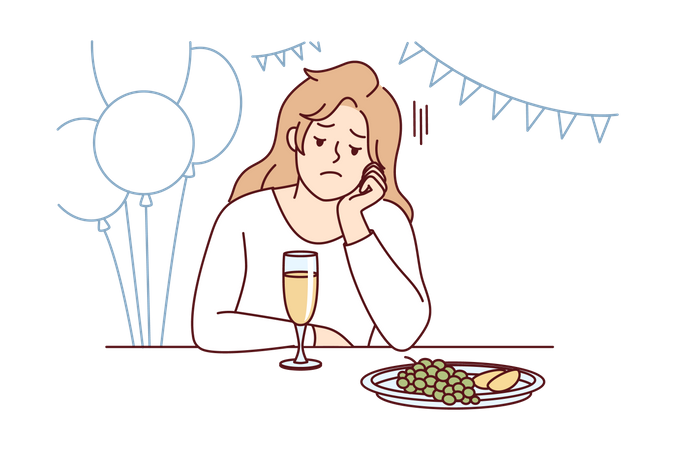 Girl feeling lonely at party  Illustration