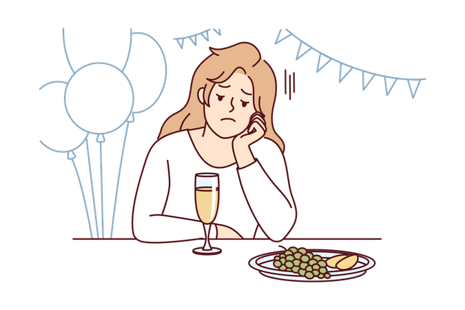 Girl feeling lonely at party  Illustration