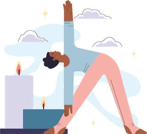 Girl feeling relaxing and doing yoga asana  Illustration
