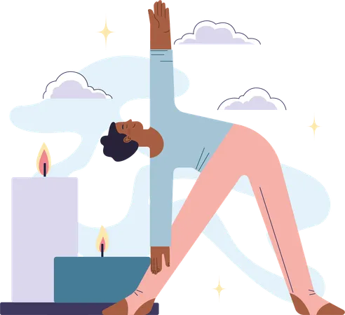 Girl feeling relaxing and doing yoga asana  Illustration