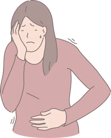 Girl feeling stomach cramp  Illustration