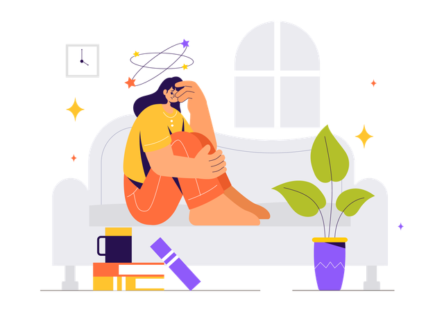 Girl feeling stress while sitting on sofa  Illustration