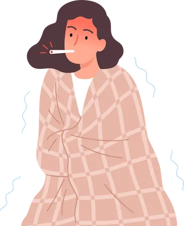 Girl feeling unhealthy due to sickness  Illustration