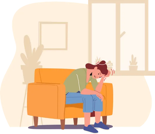 Girl feeling worried and Sitting on Armchair  Illustration