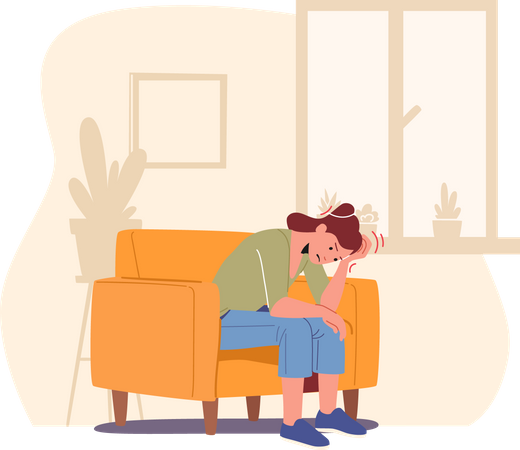 Girl feeling worried and Sitting on Armchair  イラスト