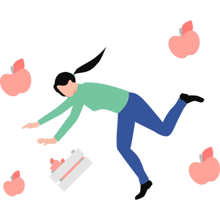 Girl fell with basket of apples  イラスト