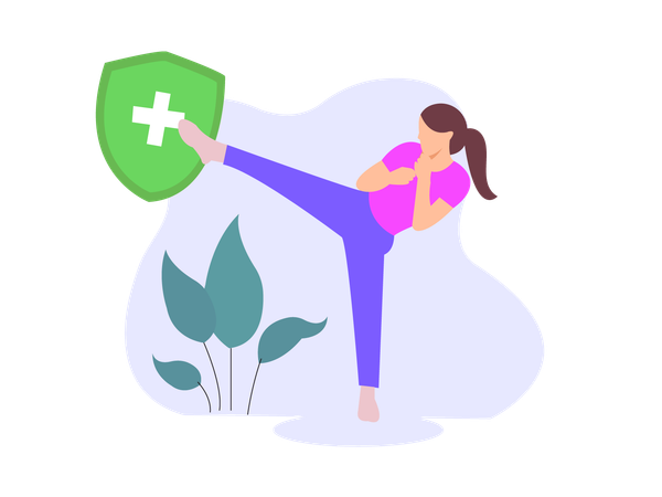 Girl fighting with health and medical  Illustration